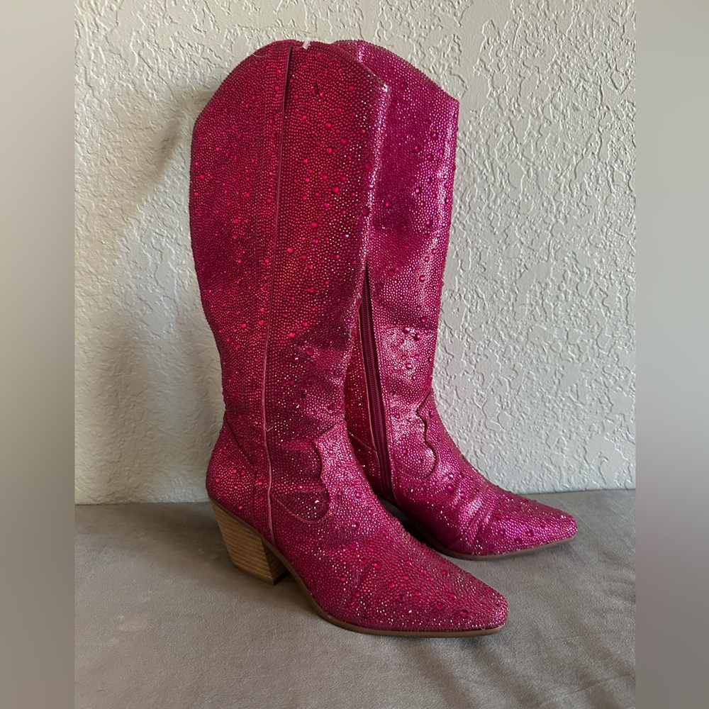 Matisse Pink Rhinestone Nashville Embellished Tall Western Boots Snip Toe 8